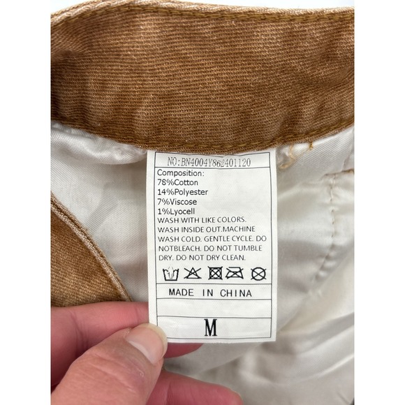 Boho grunge tan Cropped Flare distressed Raw Hem stretch Denim jeans festival M - Picture 3 of 4